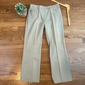 GUNEX Tan Snap Waist Button Straight Leg Pleated Dress Pants